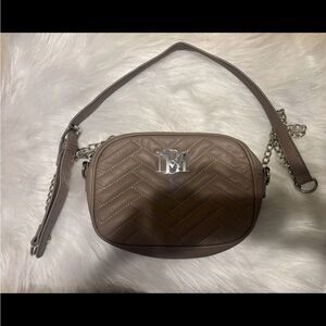 Quilted Taupe Crossbody Bag with Silver Hardware